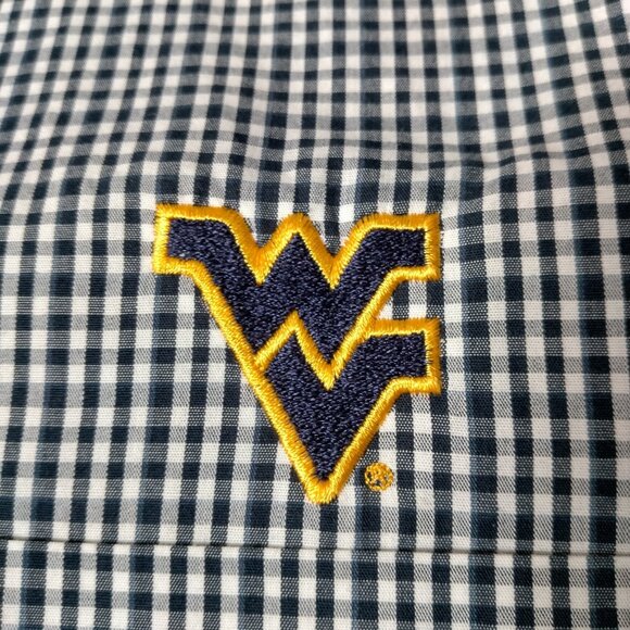WVU Mountaineers Shirt Men L Button Down Blue Gingham West Virginia University - Picture 10 of 15